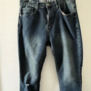 Vintage Genes Black Men's Dark Blue Washed Jeans